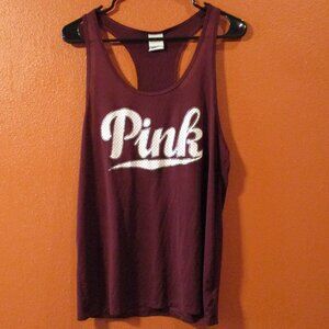 PINK Victoria Secret Woman Large Purple White Travel Vacation Tank Top Shirt